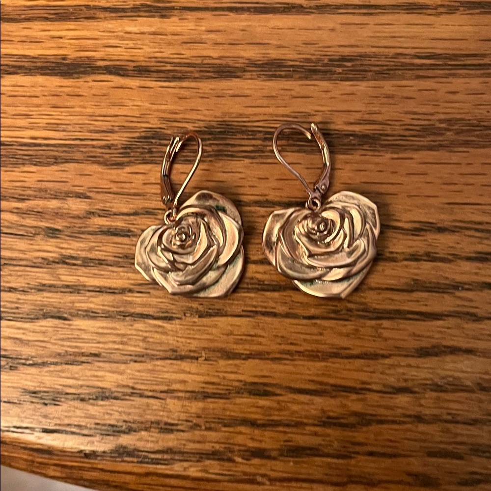 Vintage Rose Heart Drop Earrings